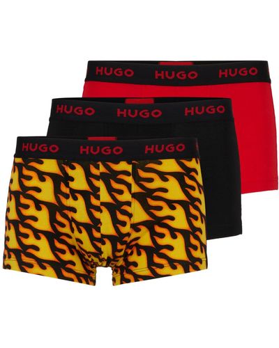 HUGO Boxer in cotone elasticizzato con elastico in vita con logo in confezione da tre - Rosso