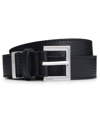 BOSS Italian-leather Belt With Polished Silver Hardware - Black