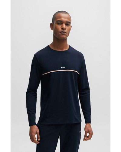 BOSS Stretch-cotton Pyjama T-shirt With Signature Stripe And Logo - Black