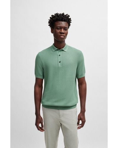BOSS Regular-fit Polo Jumper With Mixed Structures - Green
