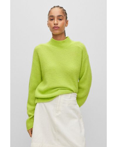 BOSS Knitted Sweater With Mock Neckline - Green
