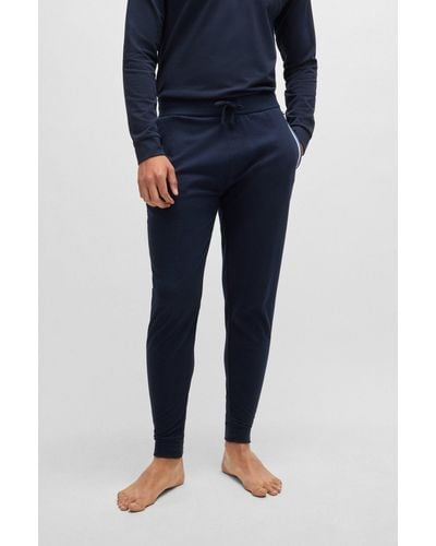 BOSS Tracksuit Bottoms In French Terry Cotton With Logo Detail - Blue