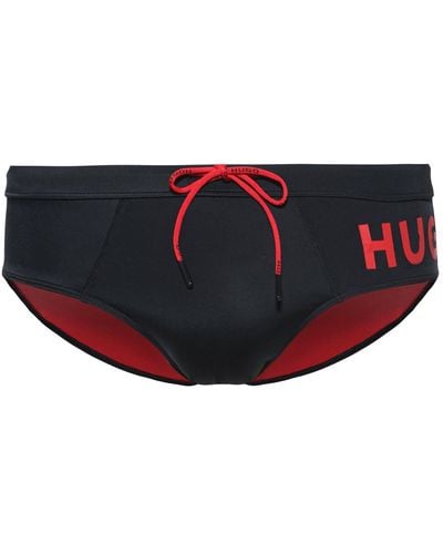 HUGO Quick-dry Swim Briefs With Contrast Logo - Black