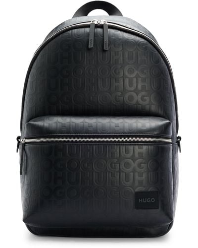 HUGO Faux-leather Backpack With Repeat-logo Motif - Black