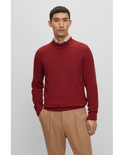 BOSS Mock-neck Sweater In Knitted Silk - Red