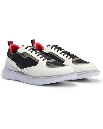 HUGO Colour-blocked Trainers In Mixed Materials - White