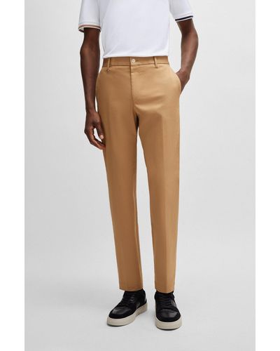 BOSS Relaxed-fit Button-up Trousers In Stretch Cotton - Brown