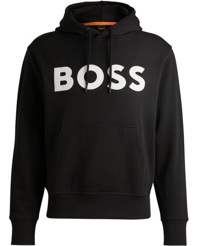 BOSS Cotton-terry Relaxed-fit Hoodie With Contrast Logo - Black