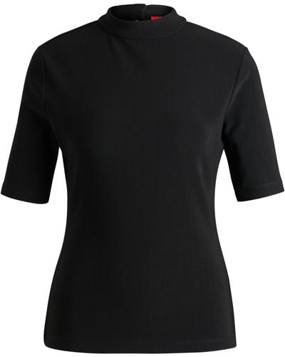 HUGO Slim-Fit Top aus geripptem Stretch-Jersey mit Stehkragen - Schwarz