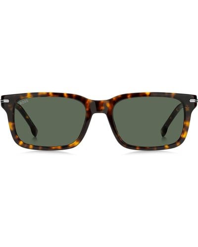 BOSS Sonnenbrille aus Acetat mit Havanna-Muster und silberfarbenen Metalldetails - Grün