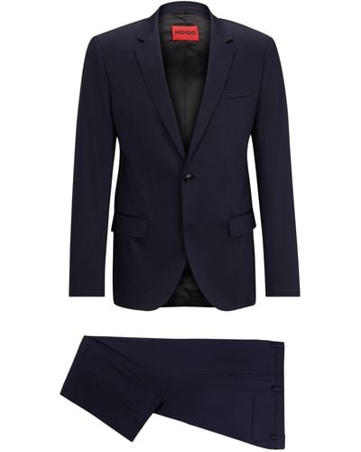 HUGO Slim-Fit Anzug aus elastischem Baumwoll-Satin - Blau
