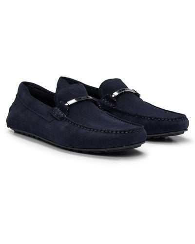 BOSS by HUGO BOSS Suede Moccasins With Branded Hardware And Full Lining - Blue