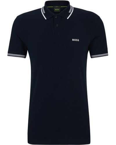 BOSS Slim-Fit Poloshirt aus Stretch-Baumwolle mit Branding - Schwarz
