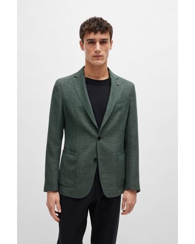 BOSS Slim-fit Jacket In Melange Stretch Cloth - Green