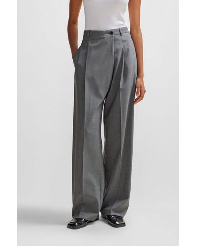 BOSS Straight-fit Regular-rise Pants In Virgin Wool - Gray