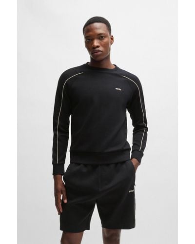 BOSS Stretch-cotton Regular-fit Sweatshirt With Emed Artwork - Black