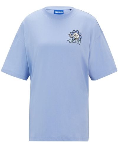 HUGO T-shirt Van Katoenen Jersey Met Nieuwe Grafische Print - Blauw