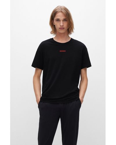 HUGO T-shirt de pyjama Relaxed Fit en coton stretch avec logo - Noir