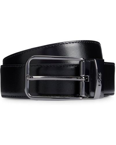 BOSS Reversible Italian-leather Belt With Branded Keeper - Black