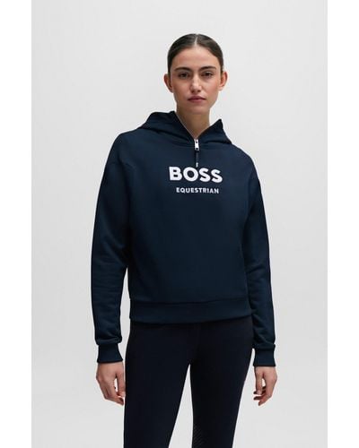 BOSS Equestrian Zip-up Hoodie With Silicone Logo Patch - Blue
