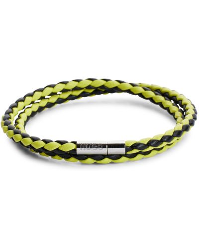 HUGO Bracelet double tour bicolore en cuir italien tressé - Vert
