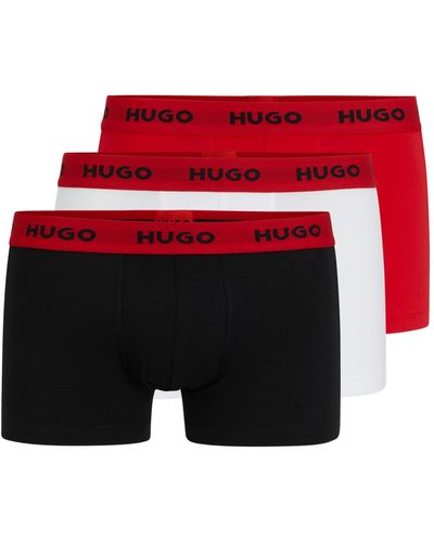 HUGO Lot de trois boxers courts en coton stretch avec taille logotée - Rouge
