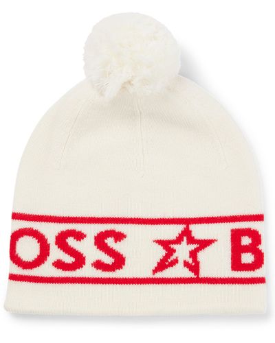 BOSS X Perfect Moment Wool Beanie Hat With Logo Intarsia - Red