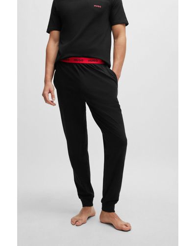 HUGO Bas de pyjama en coton stretch avec taille logotée - Noir