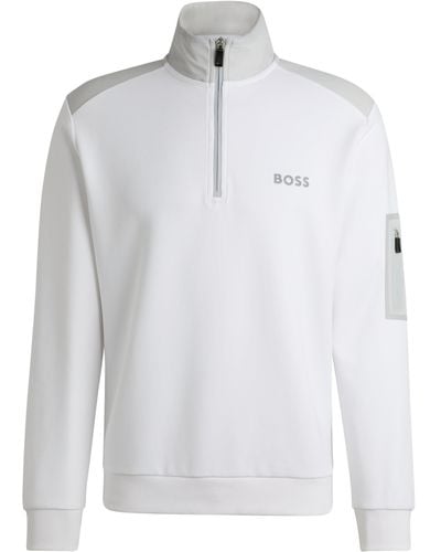 BOSS Sweatshirt aus Baumwoll-Mix mit Troyerkragen und erhabenem 3D-Logo - Weiß