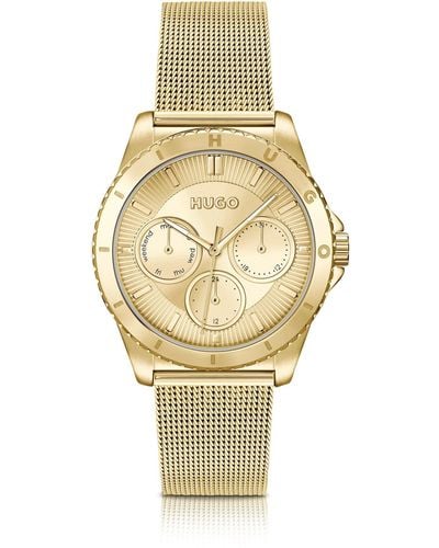 HUGO Mesh-bracelet Watch In Yellow-gold-tone Steel - Metallic