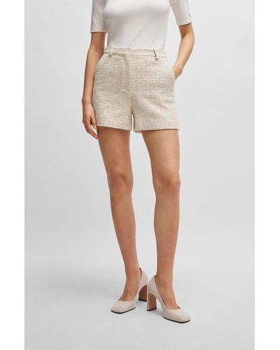 BOSS Relaxed-fit Tweed Shorts With Belt Loops - White