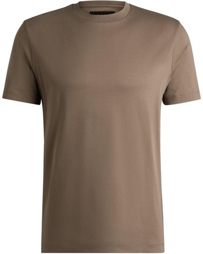 BOSS Regular-fit Crew-neck T-shirt In Mercerized Cotton - Brown