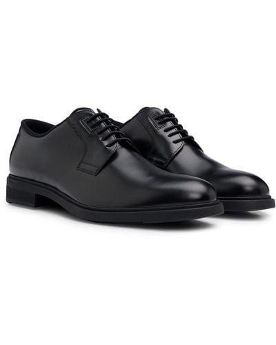 BOSS by HUGO BOSS Italian-made Derby Shoes In Leather With Piping Details - Black