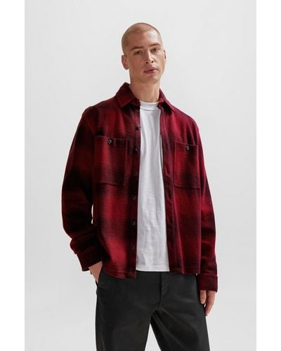 BOSS Oversized-fit Overshirt In Checked Cotton Terry - Red