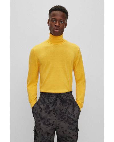 HUGO Regular-fit Rollneck Sweater In Virgin Wool - Yellow