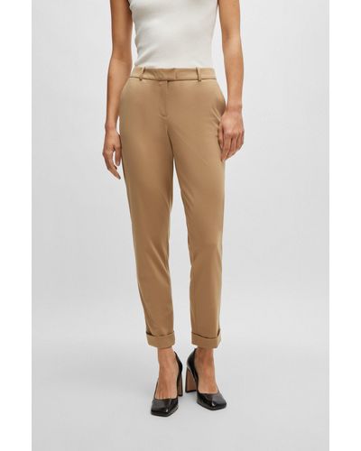 BOSS Slim-fit Cropped Pants In Performance-stretch Jersey - Natural