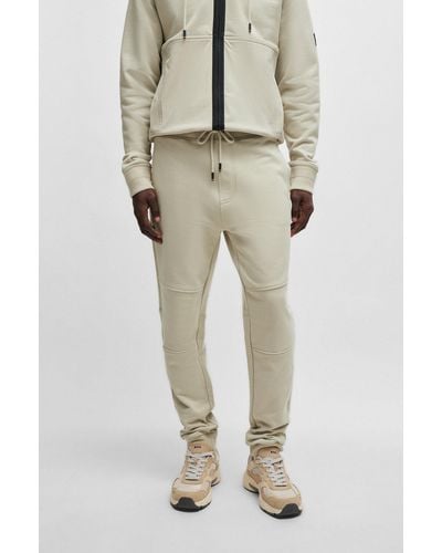 BOSS Cotton-terry Tracksuit Bottoms With Contrast Trims - Natural