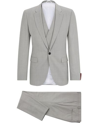 HUGO Gemusterter Extra Slim-Fit Anzug aus funktionalem Stretch-Gewebe - Grau