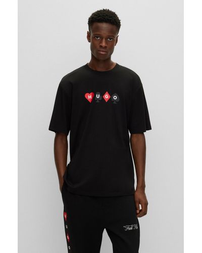 HUGO T-shirt en jersey de coton avec logo cartes à jouer - Noir