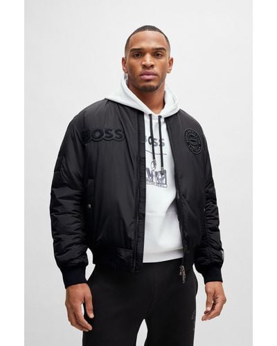 BOSS X Nfl Padded Bomber Jacket With Special Patches - Black