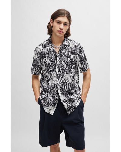 HUGO Relaxed-fit Shirt With Abstract Print - Blue