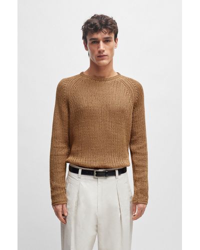 BOSS Loop-structure Sweater In Cotton-tape Yarn - Brown