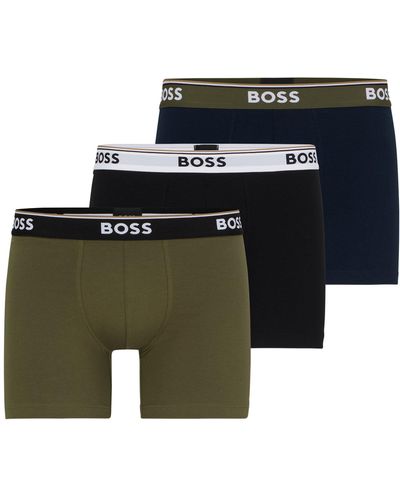 BOSS Three-pack Of Stretch-cotton Boxer Briefs With Logos - Green