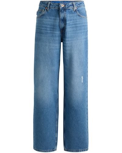 HUGO Relaxed-Fit Jeans aus mittelblauem Baumwoll-Denim