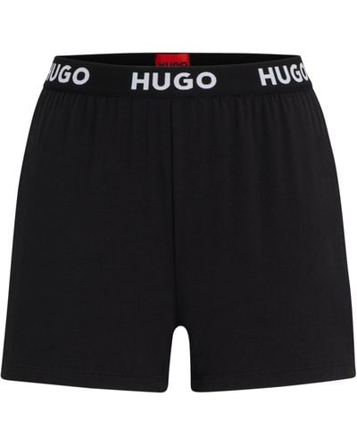HUGO Pyjamashorts Van Stretchjersey Met Logotailleband - Zwart