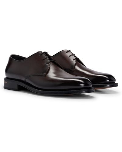 BOSS Italian-made Derby Shoes In Burnished Leather - Black