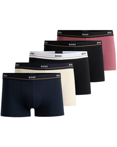 BOSS Fünfer-Pack eng anliegende Boxershorts aus Stretch-Baumwolle mit kurzem Bein und Logos am Bund - Mehrfarbig