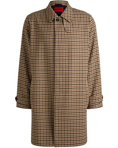 HUGO Houndstooth-check Regular-fit Coat With Concealed Closure - Brown