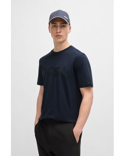 BOSS Cotton-jersey Regular-fit T-shirt With Logo Artwork - Blue