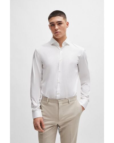 HUGO Camisa slim fit en sarga de algodón de planchado fácil - Blanco